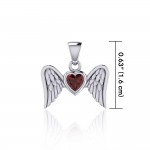 Gemstone Heart and Flying Angel Wings Silver Pendant