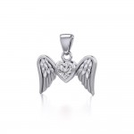 Gemstone Heart et Flying Angel Wings Pendentif en argent