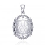 Hamsa Hand and Star of David Sterling Silver Pendant with Natural Clear Quartz
