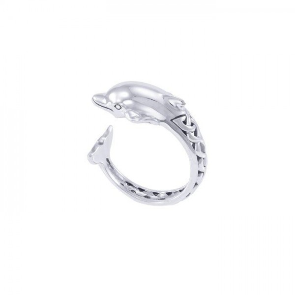 Celtic Accent Dolphin Sterling Silver Wrap Bague