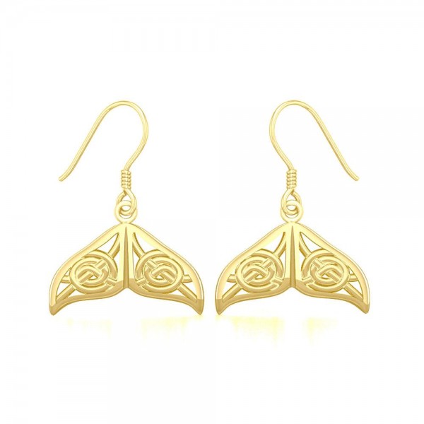 Celtic Knotwork Whale Tail Solid Gold Earrings