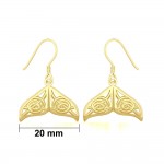 Celtic Knotwork Whale Tail Solid Gold Earrings