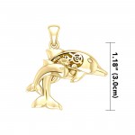 Gentle dolphins in steampunk ~ Sterling Solid Gold Jewelry Pendant with 14k Gold Accent