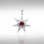 Sexy Witch Seven Pointed Star with Gemstone Silver Pendant