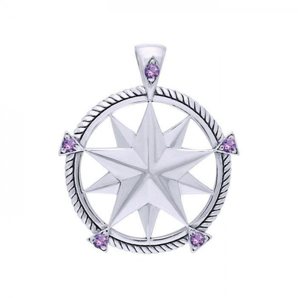 Compass with Gemstone Silver Pendant