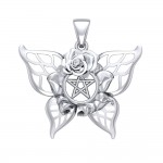 Butterfly with Rose and Pentacle Sterling Silver Pendant