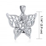 Butterfly with Rose and Pentacle Sterling Silver Pendant