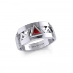 Silver Modern Band Ring with Inlaid Recovery Symbol