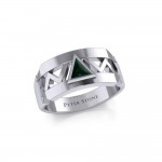 Silver Modern Band Ring with Inlaid Recovery Symbol