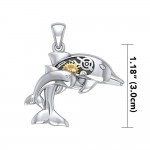 Gentle dolphins in steampunk ~ Sterling Silver Jewelry Pendant with 14k Gold Accent