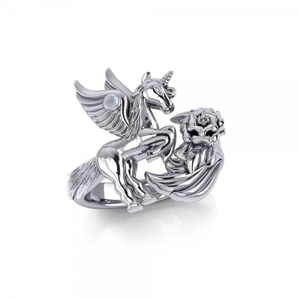 Enchanted Sterling Silver Mythical Unicorn Ring with Gemstone