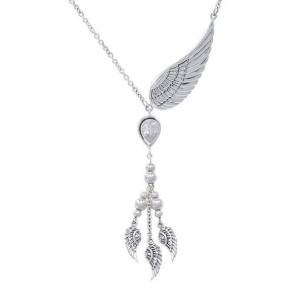 Gentle touch by the Wings of an Angel ~Sterling Silver Jewelry Necklace with Gemstone