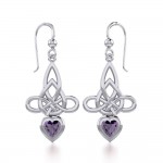 Celtic Witches Knot Silver Earrings with Heart Gemstone