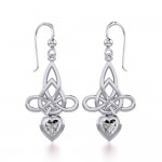 Boucles d’oreilles en argent nœud de sorcière celtique avec pierre précieuse de cœur