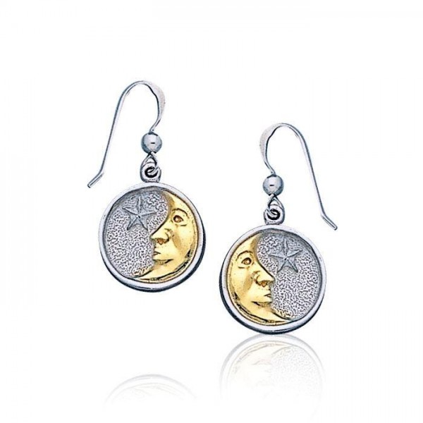 Crescent Moon Silver and Gold Earrings