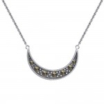 Crescent Moon Sterling Silver Necklace with Marcasite