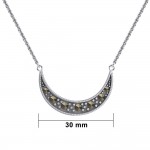 Crescent Moon Sterling Silver Necklace with Marcasite