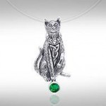 Vivez dans une curiosité significative ~ Celtic Knotwork Cat Sterling Silver Bijoux Pendentif avec pierre précieuse