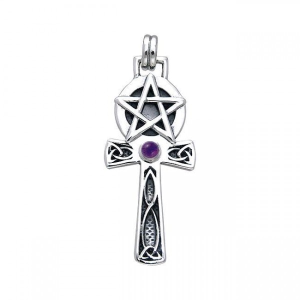 Handcrafted Silver Celtic Knot Pentagram Ankh pendant