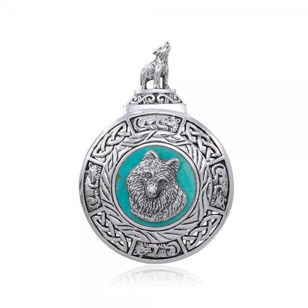 Celtic Knot Wolf Medallion Pendant