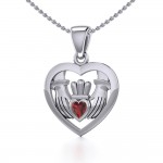 Claddagh in Heart Silver Pendant with Gemstone