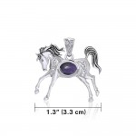 Celtic Running Horse Silver Pendant with Gem
