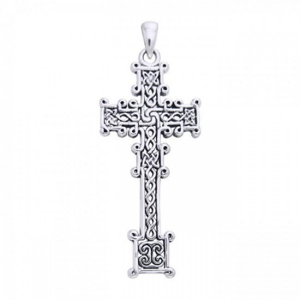 Cari Buziak Ornate Celtic Knotwork Cross ~ Sterling Silver Jewelry Pendant