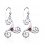 Celtic Spiral Triskele Silver Earrings with Heart Gemstone