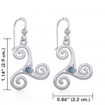 Celtic Spiral Triskele Silver Earrings with Heart Gemstone