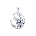 Baying wolf around the celestial beauty ~ Sterling Silver Jewelry Pendant