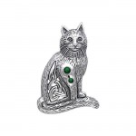Mystical presence of the Revered Cat ~ Celtic Knotwork Sterling Silver Pendant Jewelry with Gemstone
