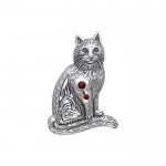 Mystical presence of the Revered Cat ~ Celtic Knotwork Sterling Silver Pendant Jewelry with Gemstone