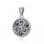 Celtic Spiral Triskele Silver Pendant with marcasite