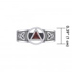Silver Celtic Trinity Knot Ring with Inlaid Recovery Symbol