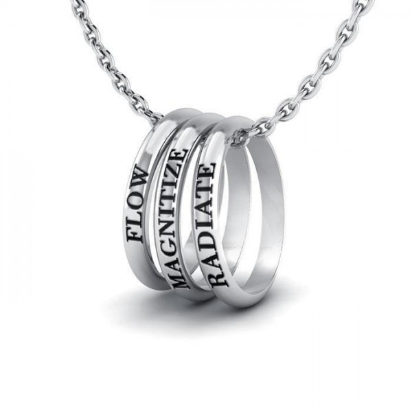 Empowering Words Flow, Magnitize, Radiate Silver Ring Set