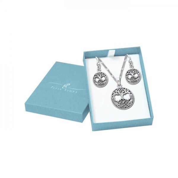 Living in the Tree of Life Silver Pendant Chain and Earrings Box Set
