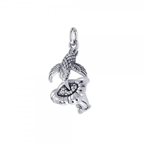 Hummingbird Suspended in Flight and Sweet Flowers Nectar Shimmering in Sterling Silver Charm