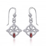 Celtic Quaternary Knot Silver Earrings with Gemstone