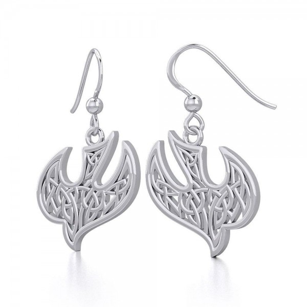 Celtic Knotwork Bird Silver Earrings