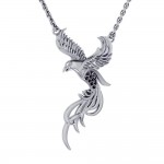 Alighting breakthrough of the Mythical Phoenix ~ Sterling Silver Jewelry Necklace with Gemstones Accents