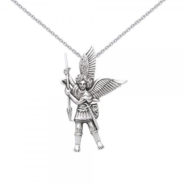 Silver Archangel Michael Pendant and Chain Set