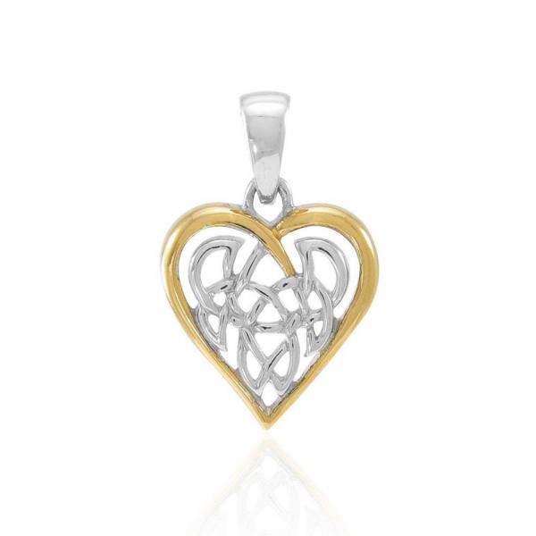 Celtic Knot Heart Silver and 18K Gold Accent Pendant