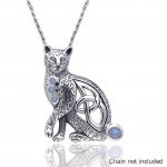 A regal mystery ~ Celtic Knotwork Cat Sterling Silver Pendant with Gemstones