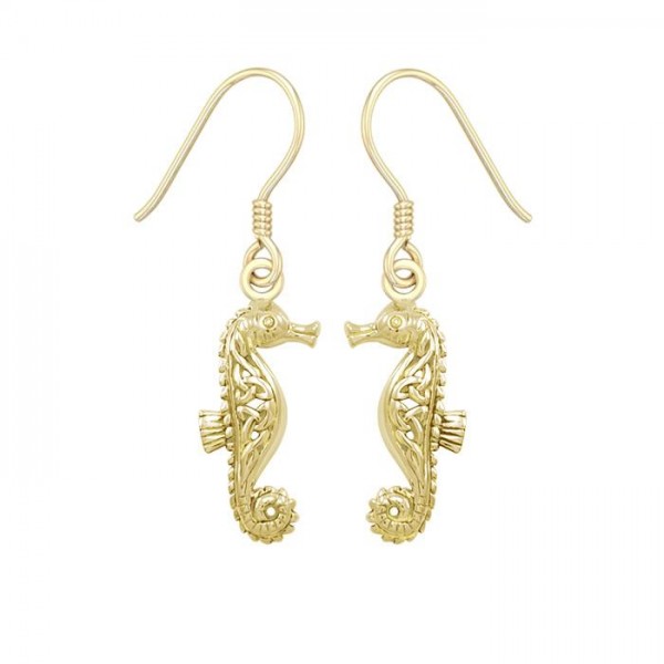 Celtic Knots Seahorse Solid Gold Earrings