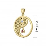 Yin Yang Flower of Life Solid Gold Pendant with Gem