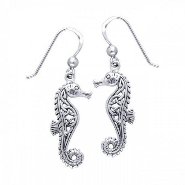 Celtic Knots Seahorse Silver Earrings