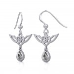 Celtic Knotwork Silver Earrings with Dangling Gemstone