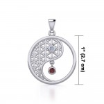 Yin Yang Flower of Life Silver Pendant with Gem
