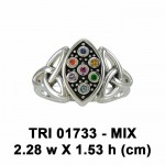 Live in the present moment ~ Celtic Knotwork Trinity Sterling Silver Ring with Chakra Gemstones