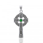 Celtic Cross with Gemstone Silver Pendant